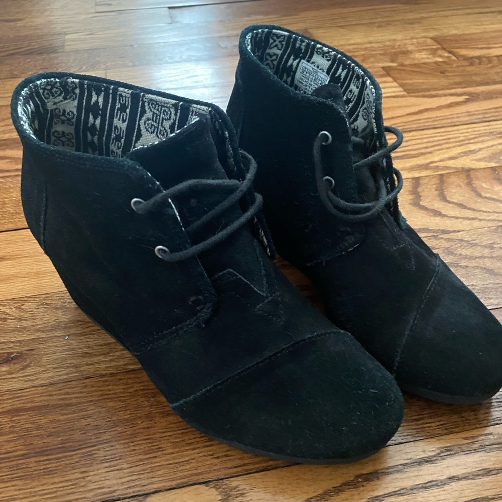 TOMS Black Ankle Wedge Boots